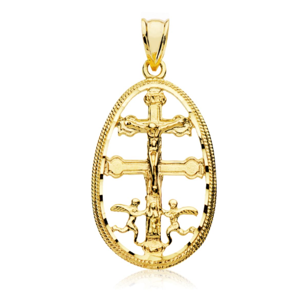 Colgante cruz de caravaca de oro 18k con cerco 29x18 mm