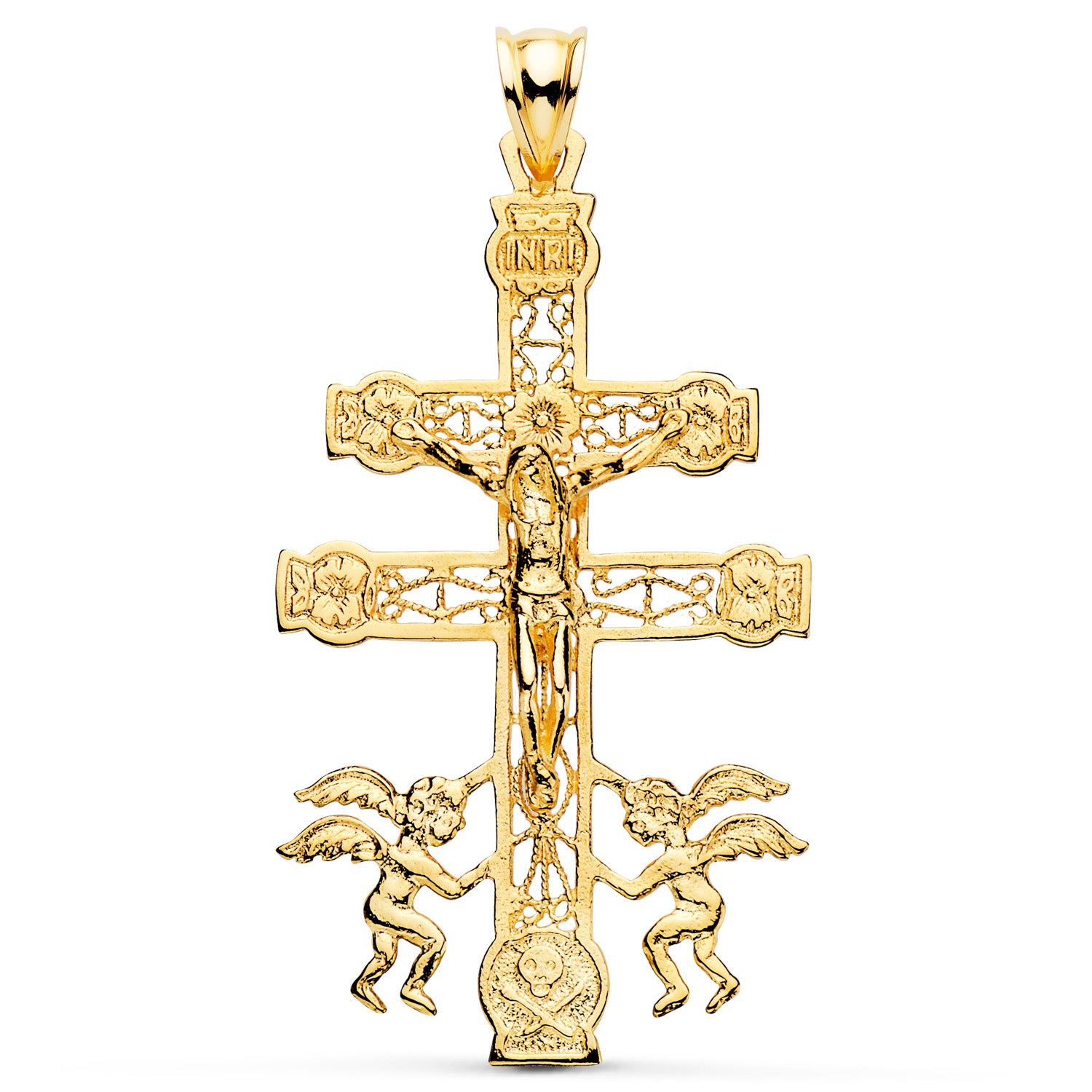 Cruz de caravaca de oro 18k calada 48x27 mm