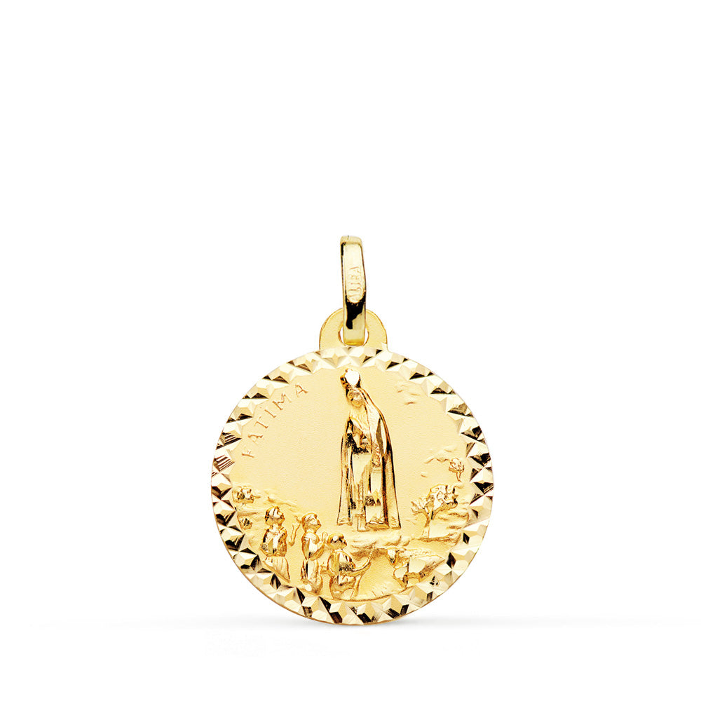 Medalla de la Virgen de Fátima en oro 18k talla cruzada 17x18 mm
