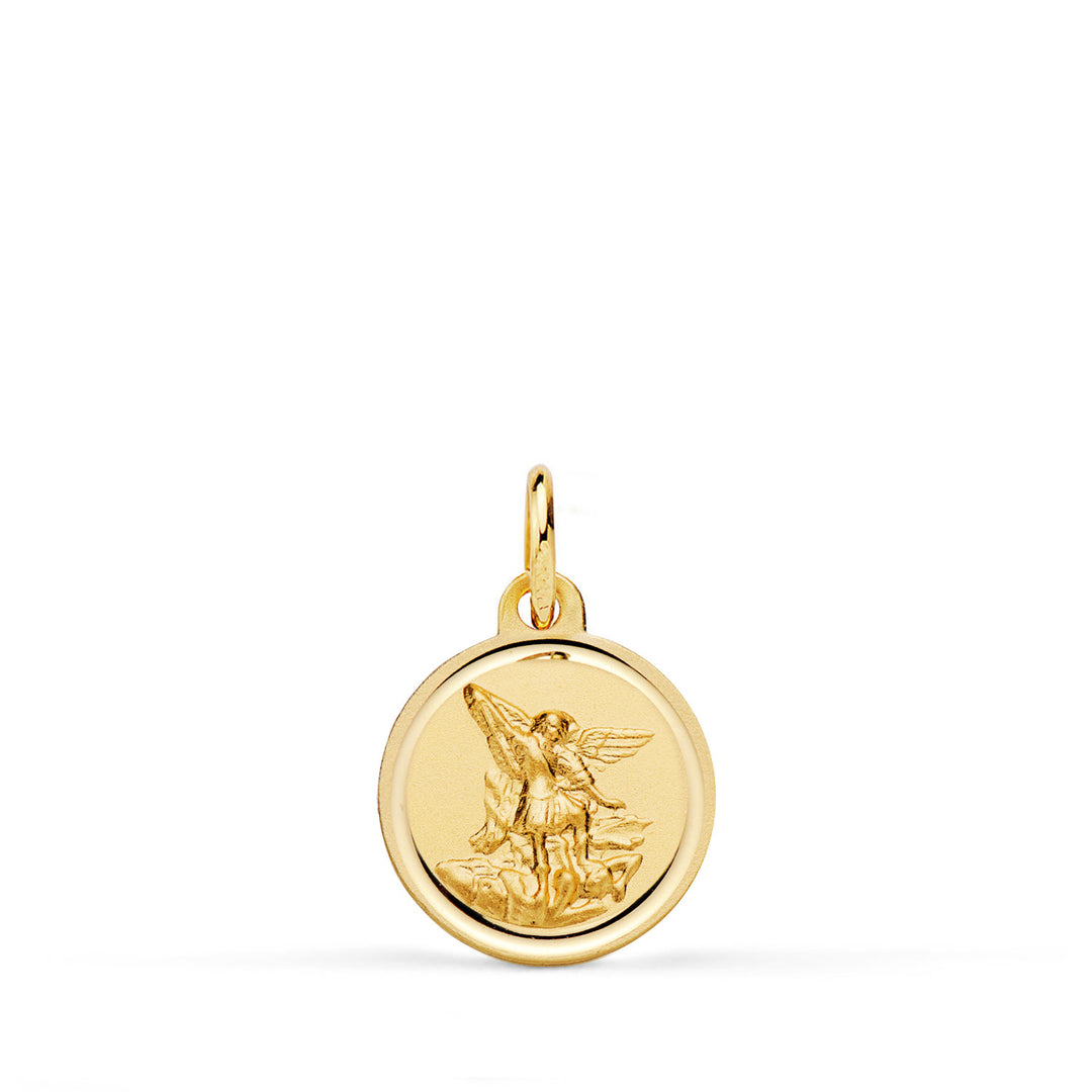 Medalla de San Miguel Arcángel en oro de 18 quilates con bisel, de 12 mm