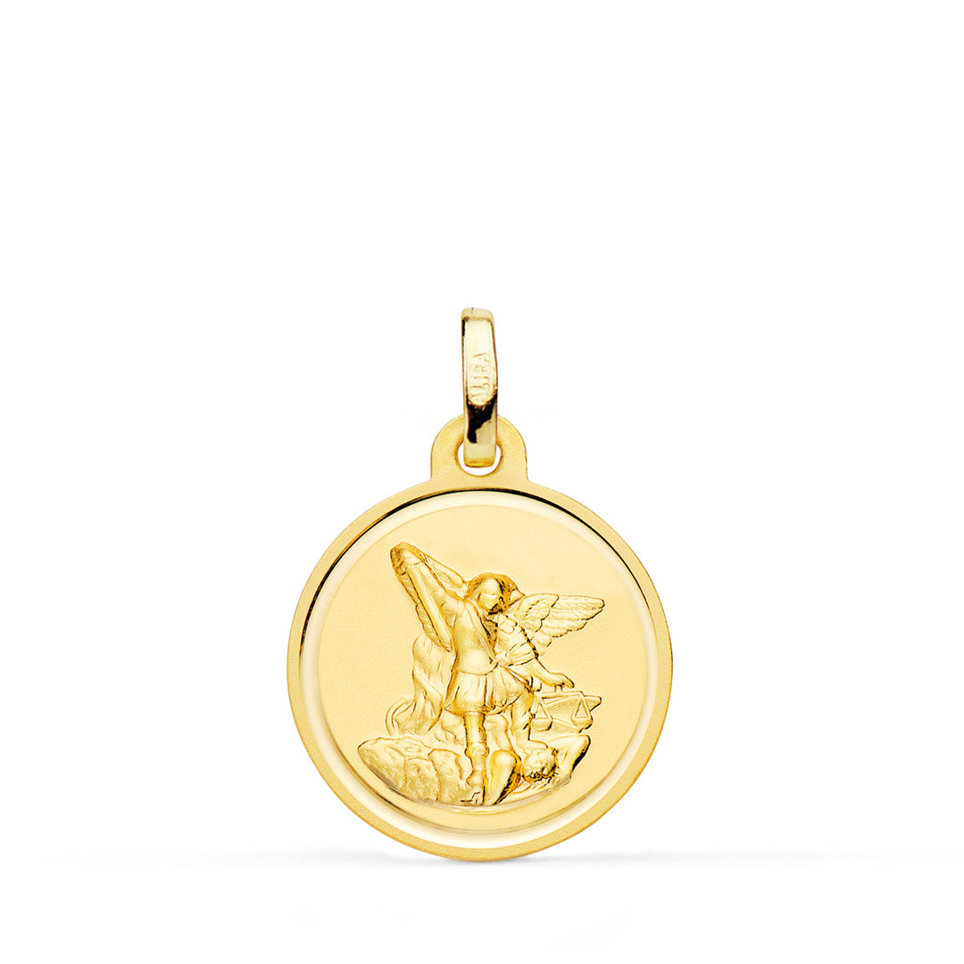 Medalla de San Miguel Arcángel en oro de 18 quilates con bisel, de 18 mm