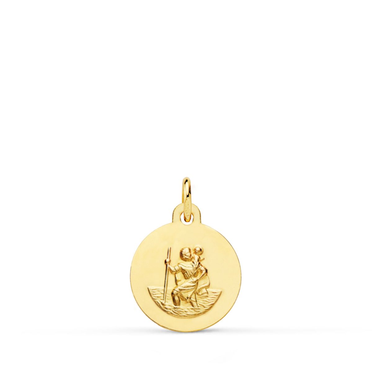 Medalla de San Cristóbal en oro de 18 quilates lisa y matizada, de 12 mm