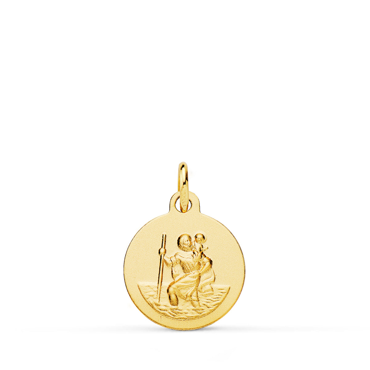 Medalla de San Cristóbal en oro de 18 quilates lisa y matizada, de 14 mm