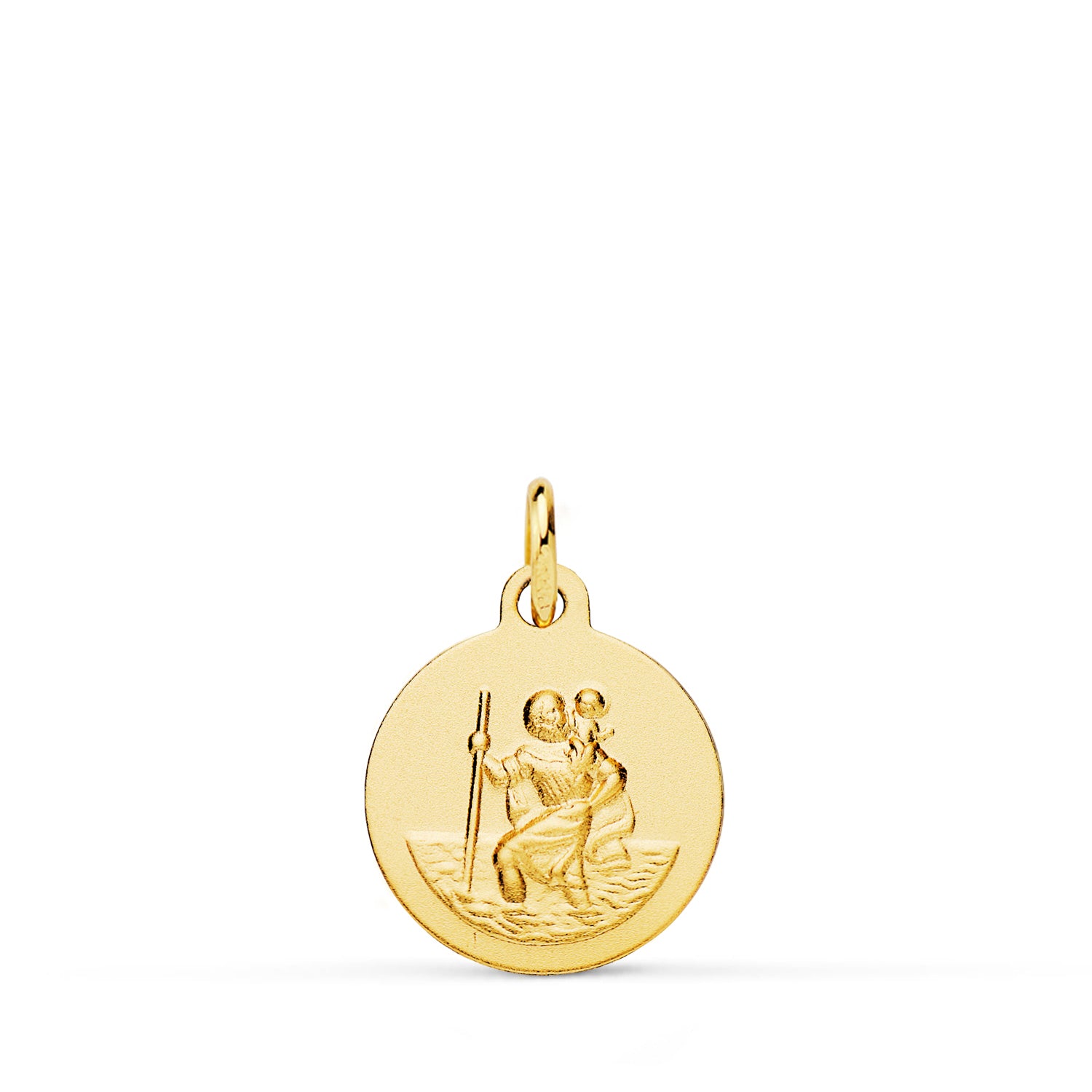Medalla de San Cristóbal en oro de 18 quilates lisa y matizada, de 14 mm
