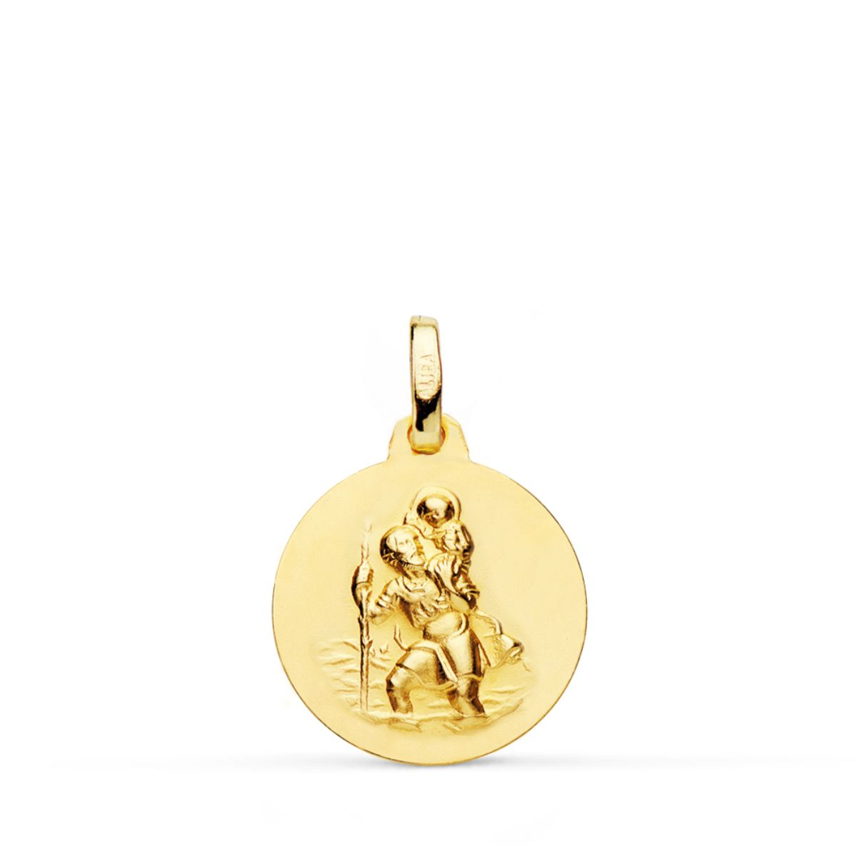 Medalla de San Cristóbal en oro de 18 quilates lisa y matizada, de 16 mm