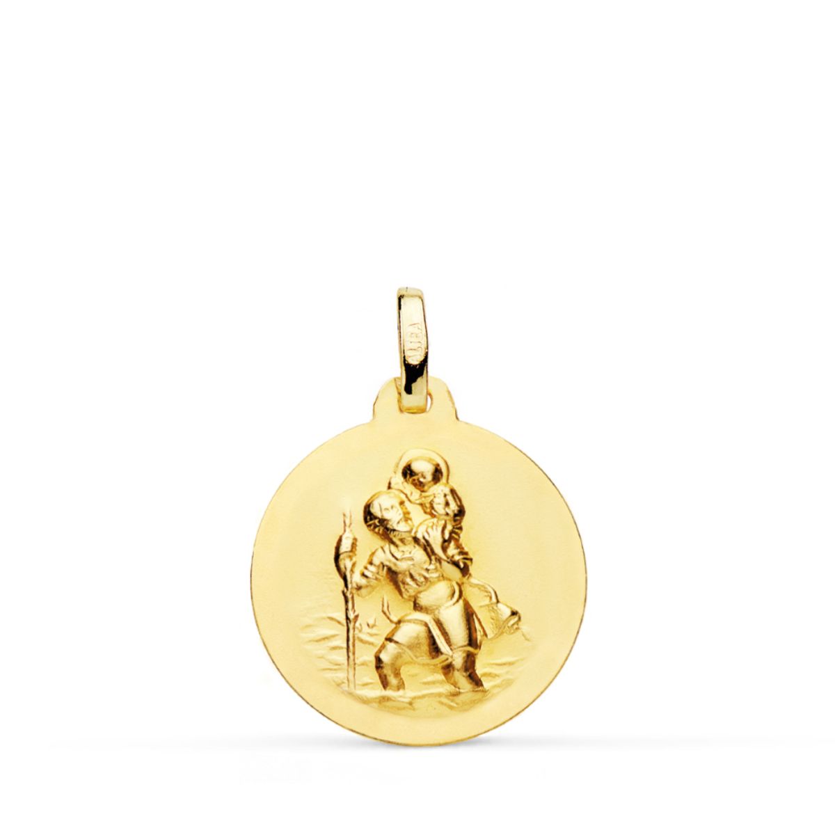 Medalla de San Cristóbal en oro de 18 quilates lisa y matizada, de 18 mm