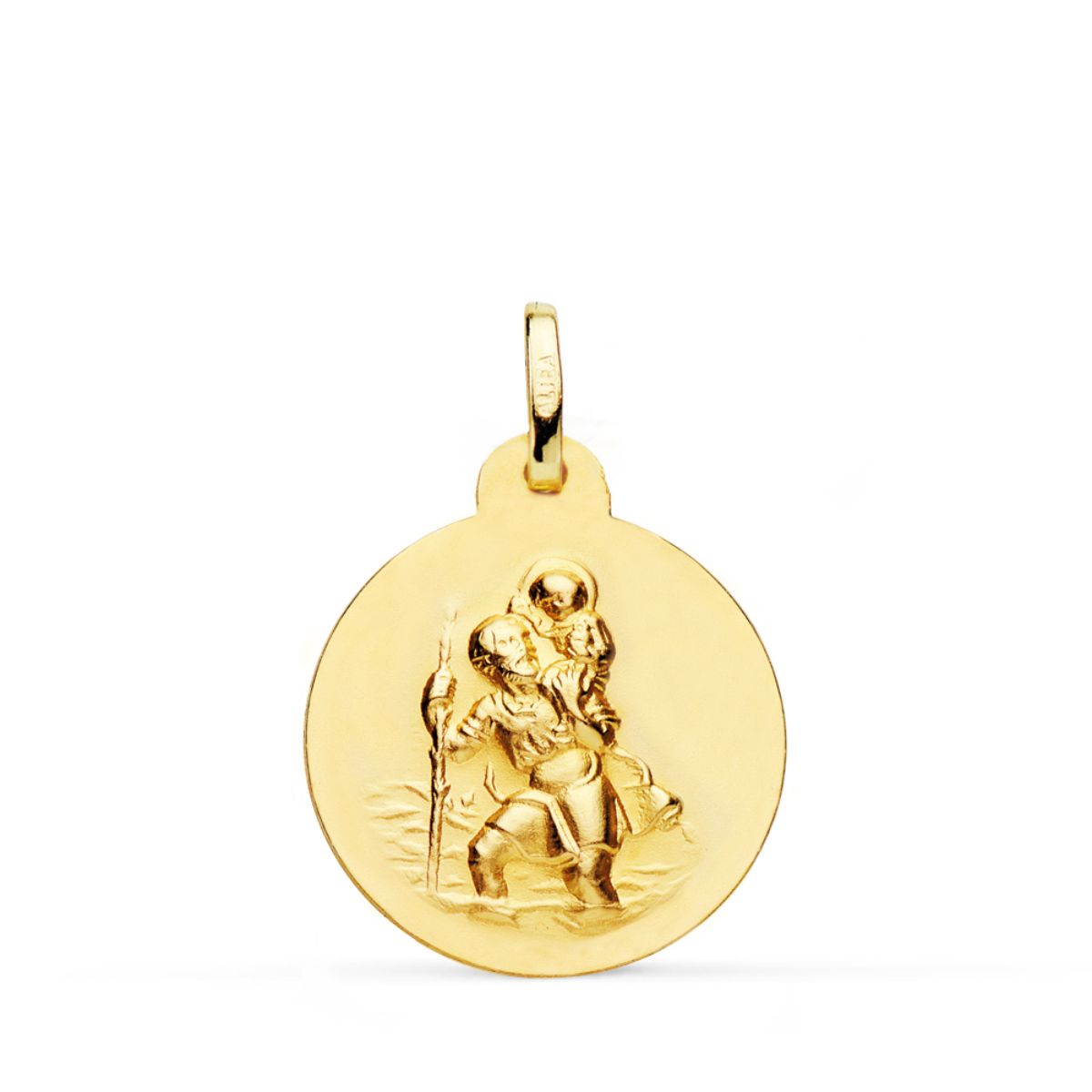 Medalla de San Cristóbal en oro de 18 quilates lisa y matizada, de 20 mm