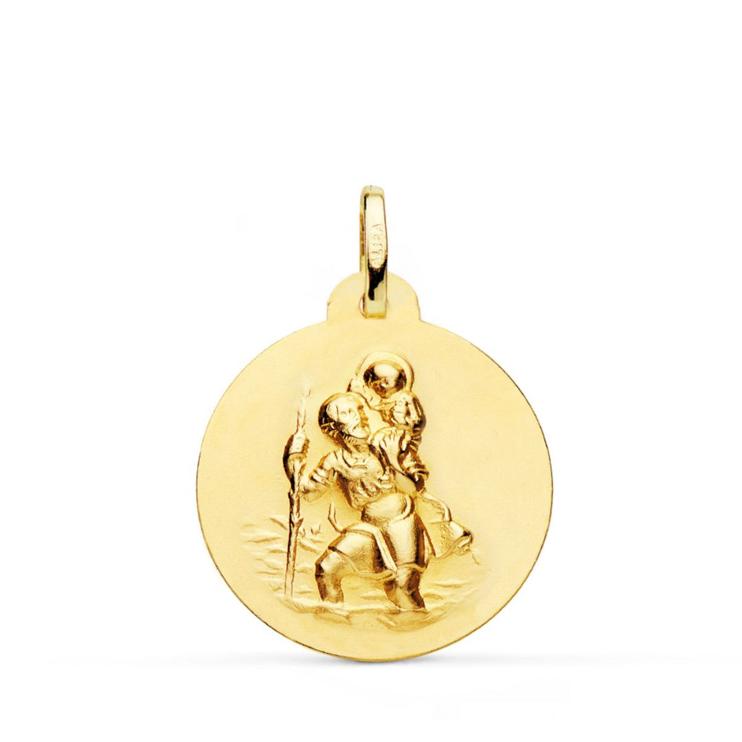 Medalla de San Cristóbal en oro de 18 quilates lisa y matizada, de 22 mm