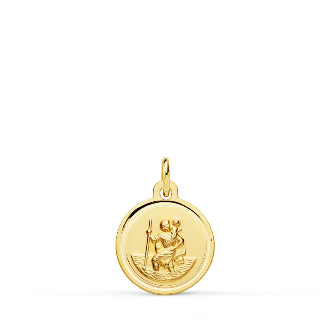 Medalla de San Cristóbal en oro de 18 quilates con bisel, de 12 mm