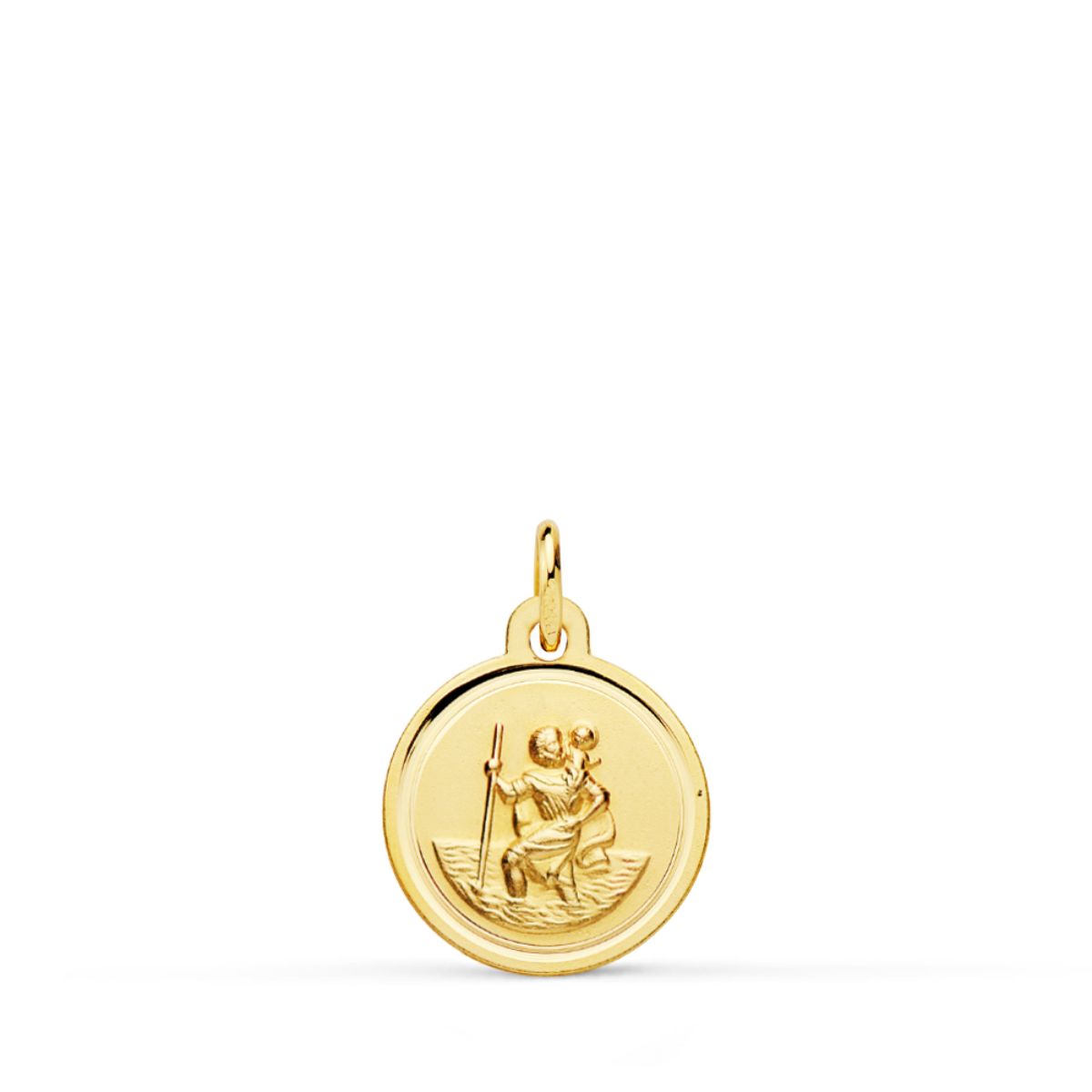Medalla de San Cristóbal en oro de 18 quilates con bisel, de 12 mm