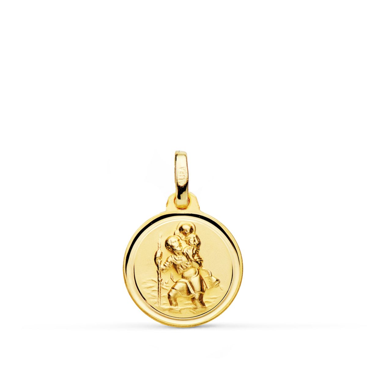 Medalla de San Cristóbal en oro de 18 quilates con bisel, de 14 mm
