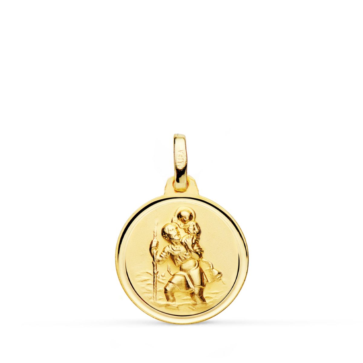 Medalla de San Cristóbal en oro de 18 quilates con bisel, de 16 mm