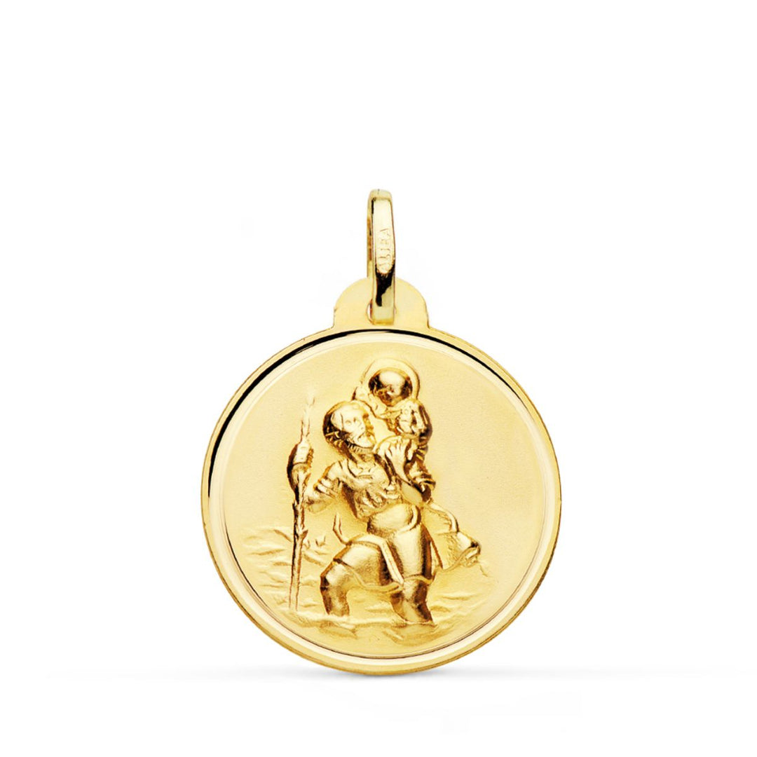 Medalla de San Cristóbal en oro de 18 quilates con bisel, de 22 mm