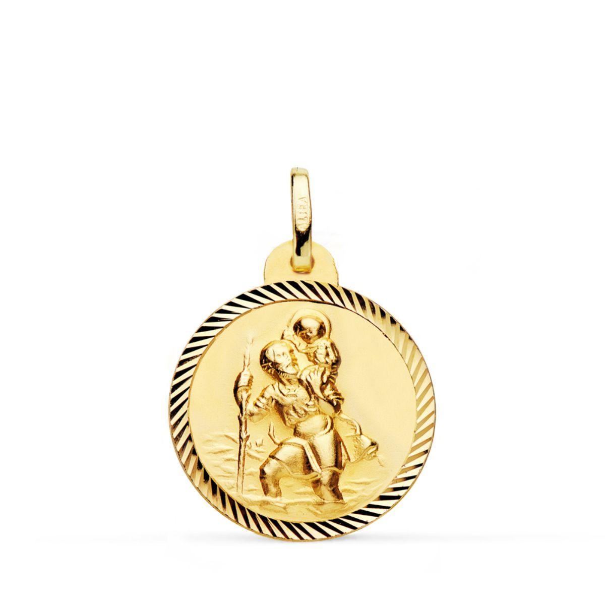 Medalla de San Cristóbal en oro de 18 quilates con el borde de hélice, de 20 mm