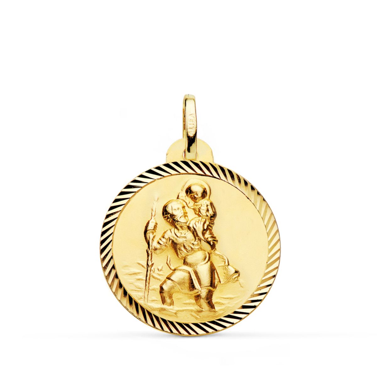Medalla de San Cristóbal en oro de 18 quilates con el borde de hélice, de 22 mm