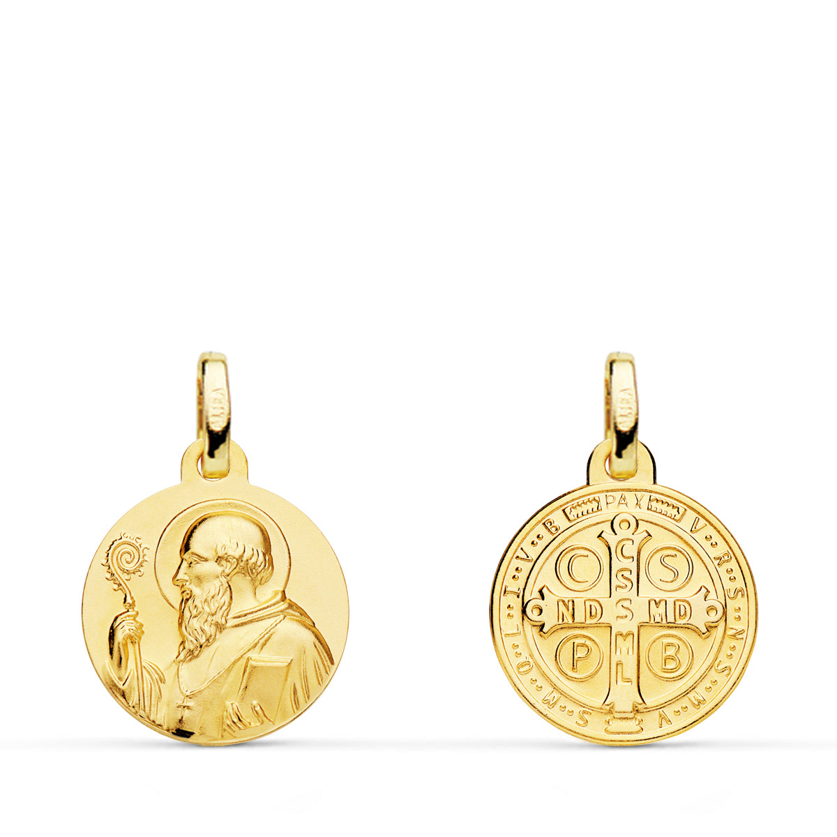Escapulario de San Benito en oro 18k liso, 13 mm