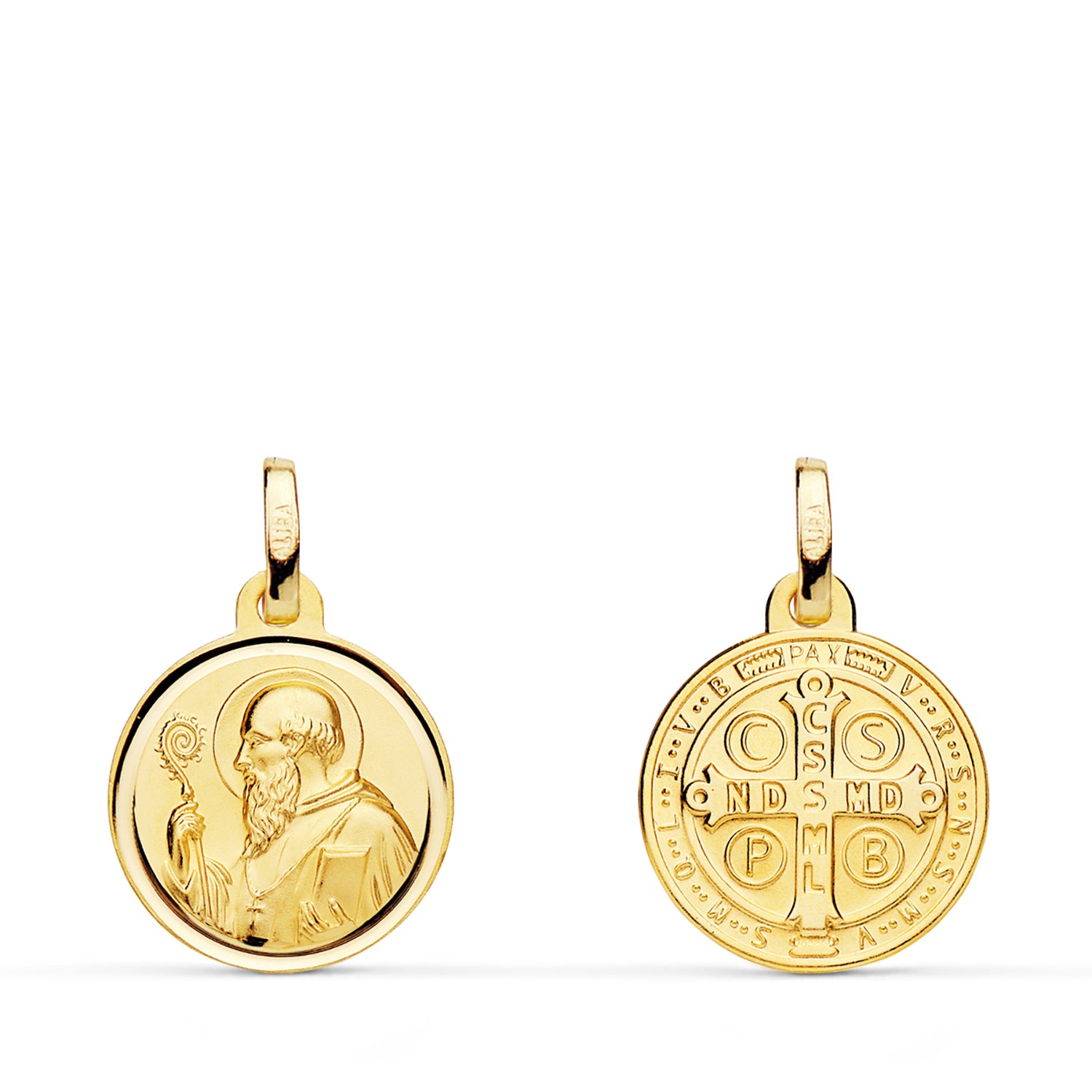 Escapulario en oro 18k de San Benito con bisel, 13 mm