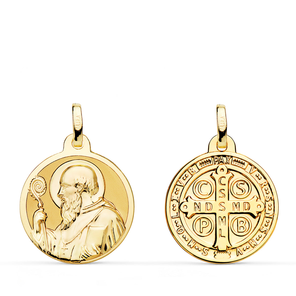 Medalla de San Benito en oro 18k brillo, 17 mm