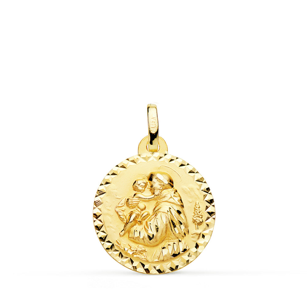 Medalla de San Antonio en oro 18k talla cruzada 17 mm