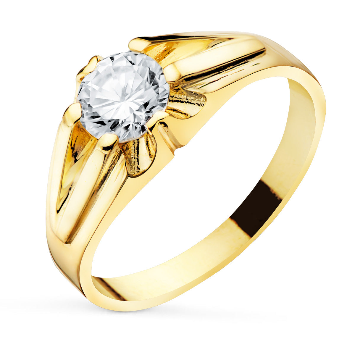 Solitario de oro 18k de caballero de 8 mm de ancho con circonita de 5,5 mm