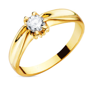 Solitario macizo de oro 18k con circonita de 5 mm engastada con garras