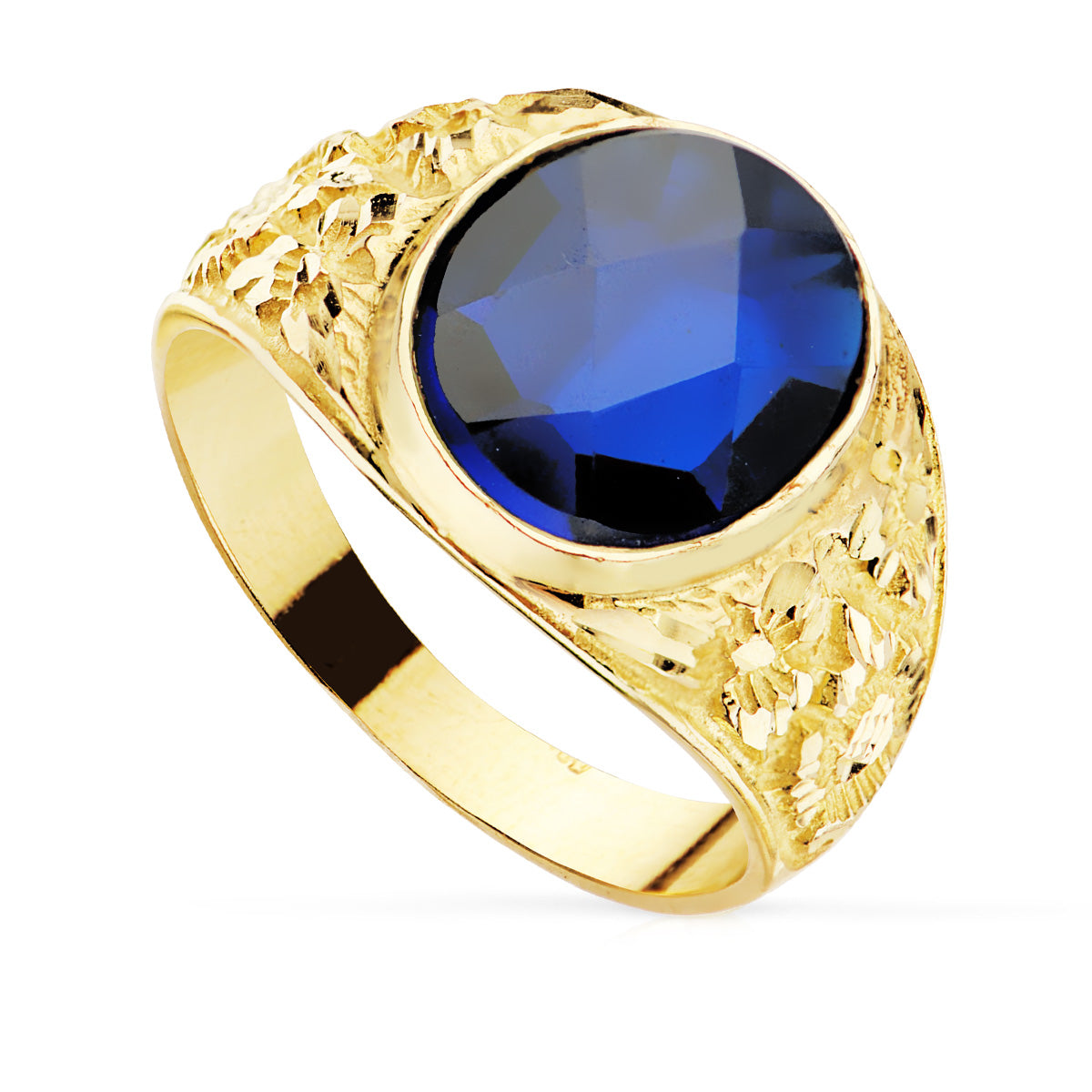 Sello cadete de oro de ley 18k macizo con piedra spinel azul zafiro oval de 12x10 mm