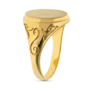 18K SELLO CABALLERO CADETE MACIZO OVAL 16X14 MM CANTO PULIDO BISEL lateral