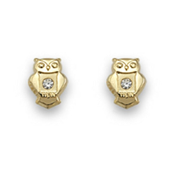 Pendientes bebé oro amarillo 18k búho mini circonita