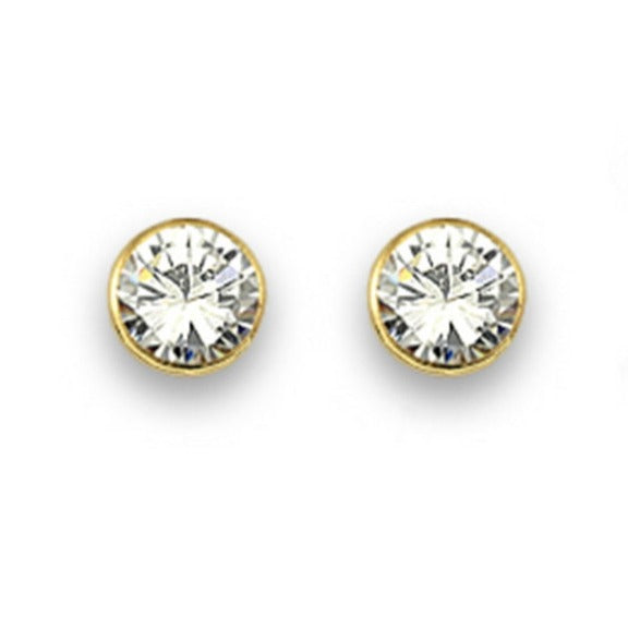 Pendientes bebé oro amarillo 18k chatón redondo circonita 5mm