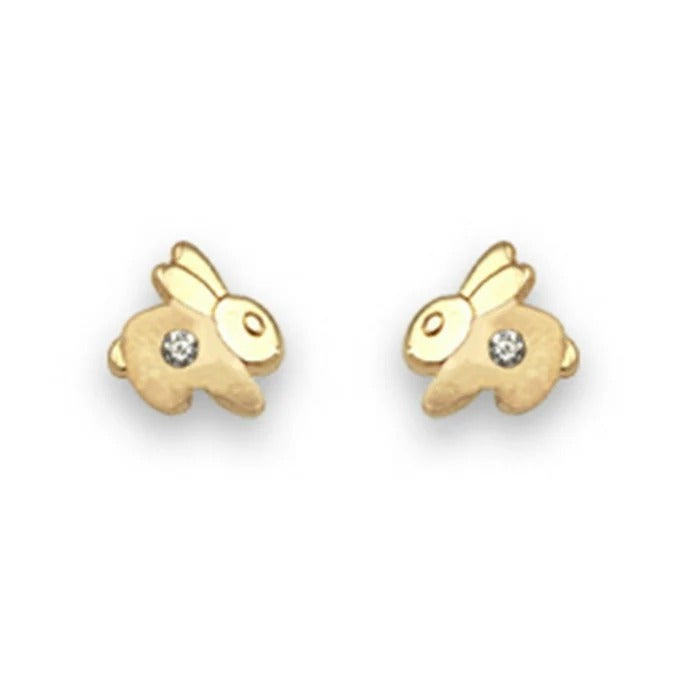 Par de pendientes de bebé de oro amarillo de 18k con conejo mini y circonita