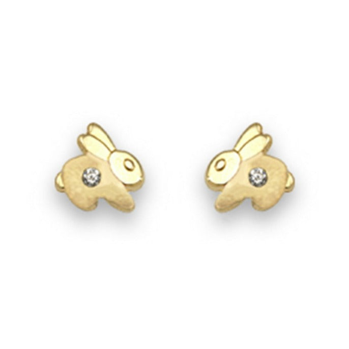 Pendientes bebé oro amarillo 18k conejo mini circonita
