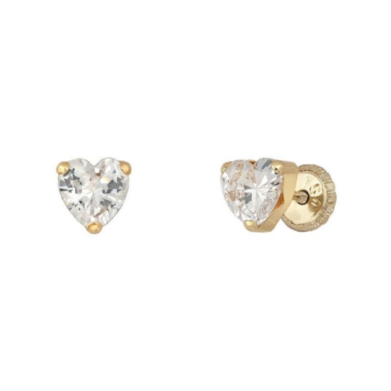 Pendientes bebé oro amarillo 18k corazón circonita rosca 5mm