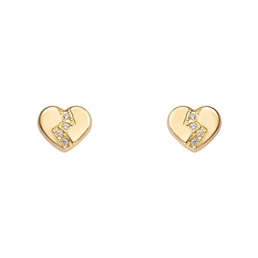 Pendientes bebé oro amarillo 18k corazón circonitas 5x6mm