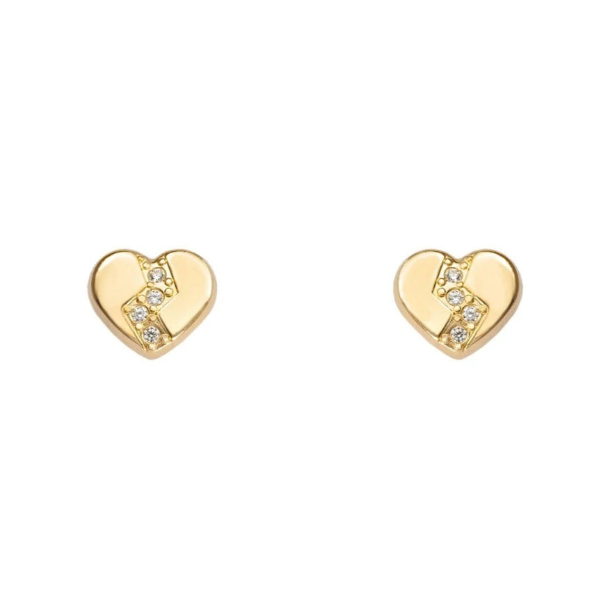 Par de pendientes de bebé de oro amarillo de 18k con forma de corazón y circonitas, 5x6 mm