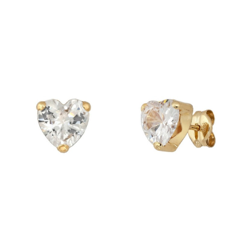 Pendientes oro amarillo 18k corazón circonita rosca bebé 6mm