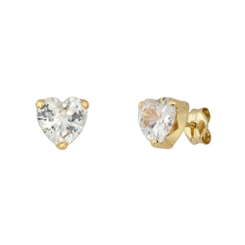 Par de pendientes de bebé de oro amarillo de 18k con corazón de circonita y cierre de rosca, 6 mm