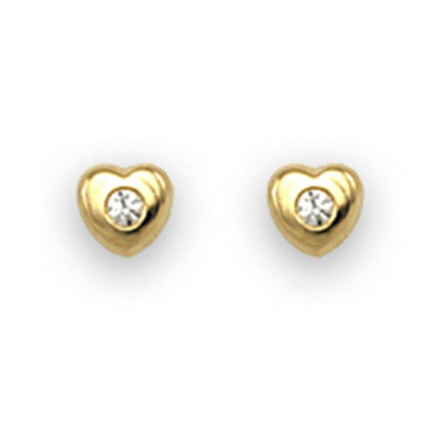 Pendientes oro amarillo 18k corazón mini circonita bebé