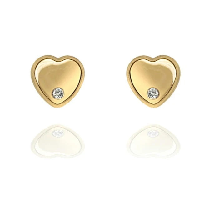 Par de pendientes de bebé de oro amarillo de 18k con corazón de circonita y cierre de rosca, 5 mm