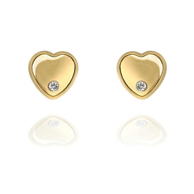 Pendientes bebé oro amarillo 18k corazón circonita rosca 5mm