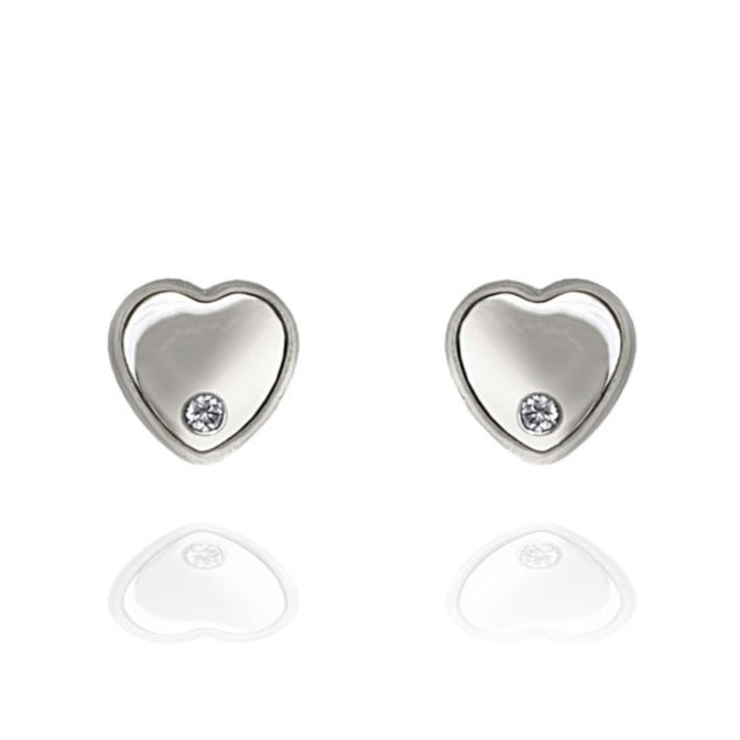 Pendientes bebé oro blanco 18k corazón circonita rosca 5mm