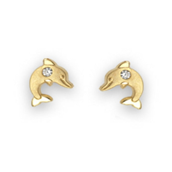 Pendientes oro amarillo 18k delfín mini circonita bebé
