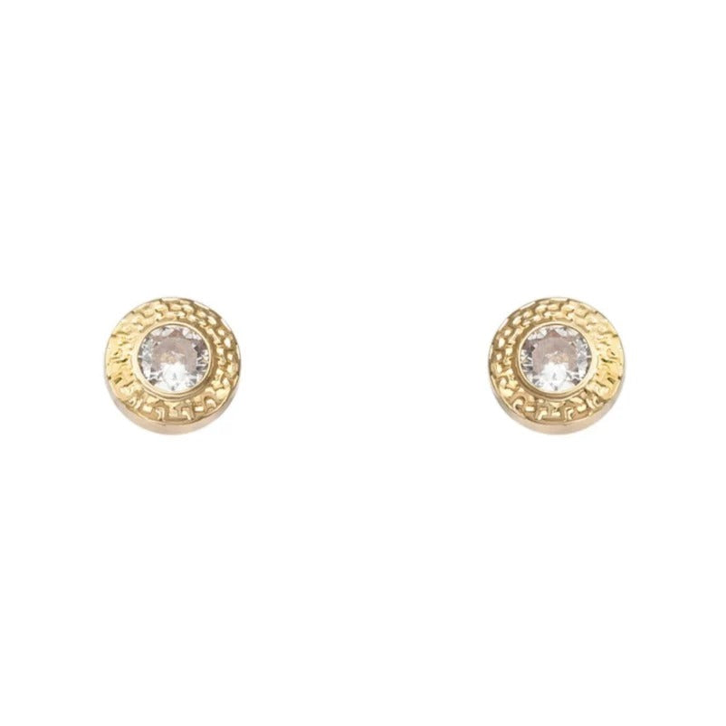 Par de pendientes de bebé de oro amarillo de 18k en forma de disco con circonita, 5 mm