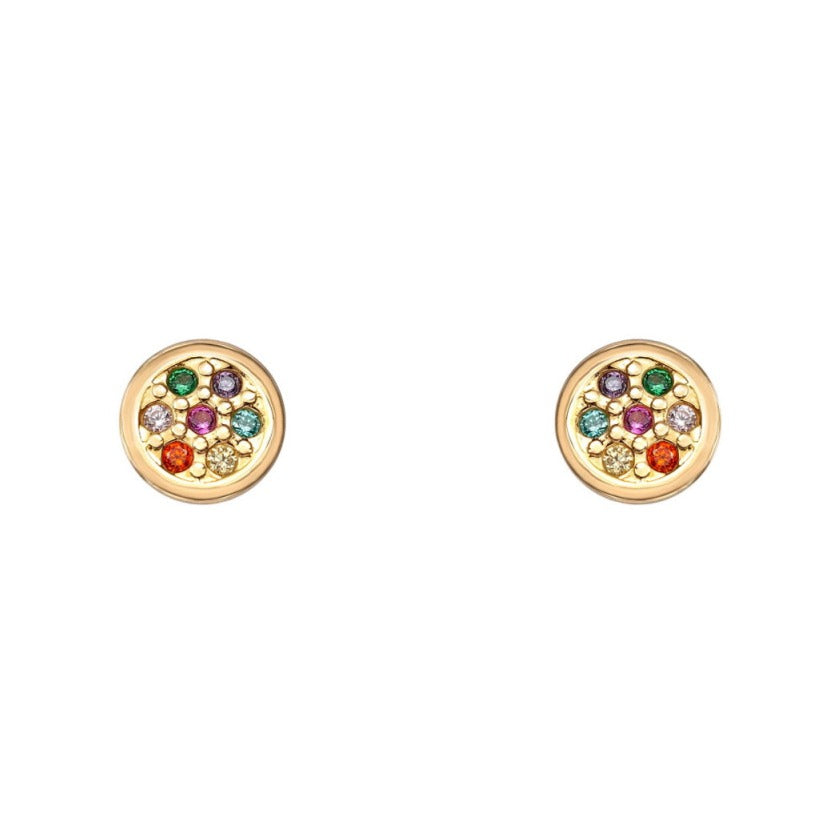 Pendientes bebé oro amarillo 18k disco circonitas de color 6mm