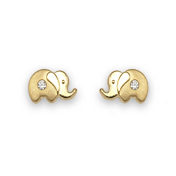 Pendientes oro amarillo 18k elefante mini circonita bebé
