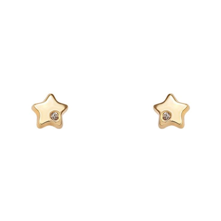 Pendientes oro amarillo 18k estrella circonita bebé 4mm
