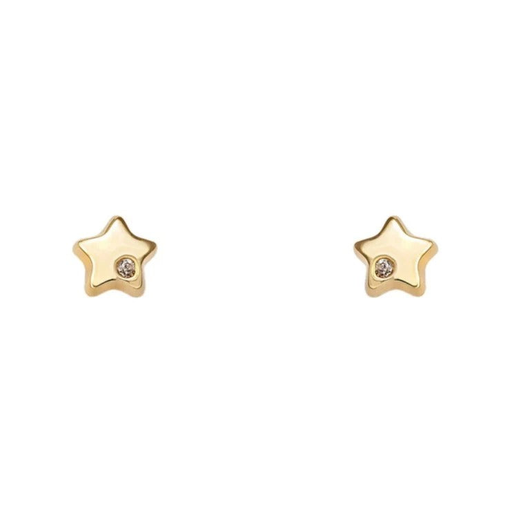 Par de pendientes de bebé de oro amarillo de 18k con forma de estrella y circonita, 4 mm