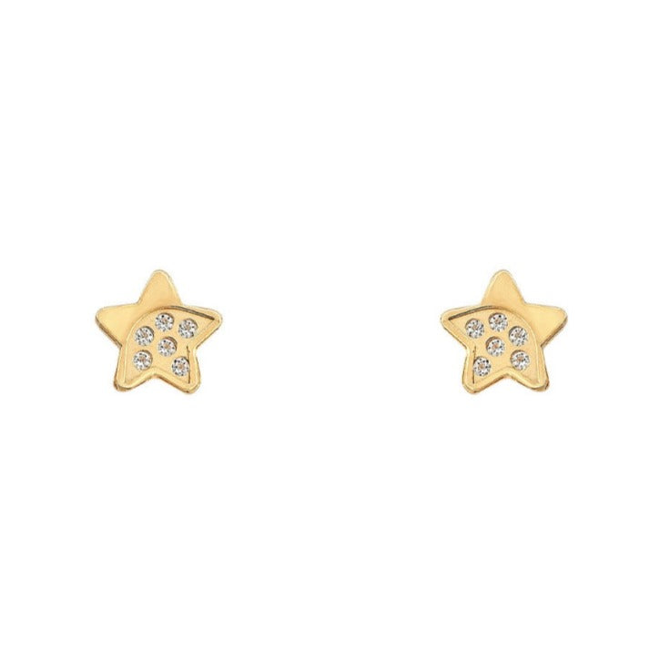 Pendientes oro amarillo 18k estrella circonitas bebé 5mm