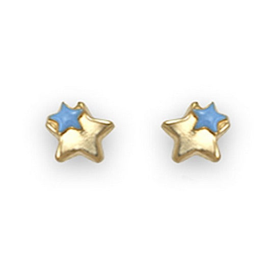 Pendientes oro amarillo 18k estrella doble esmalte bebé