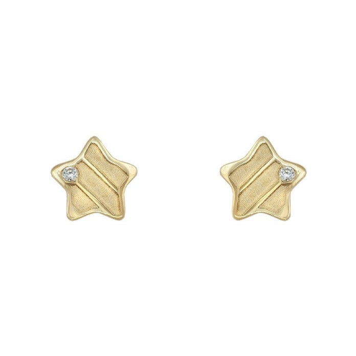 Pendientes bebé oro amarillo 18k estrella rayas circonita