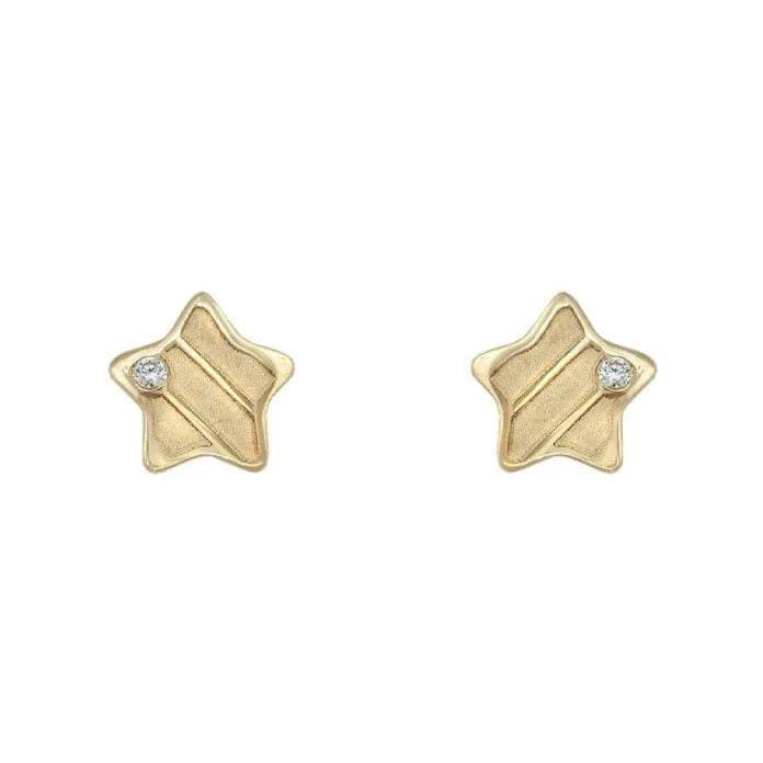 Par de pendientes de bebé de oro amarillo de 18k con estrella rayada y circonita